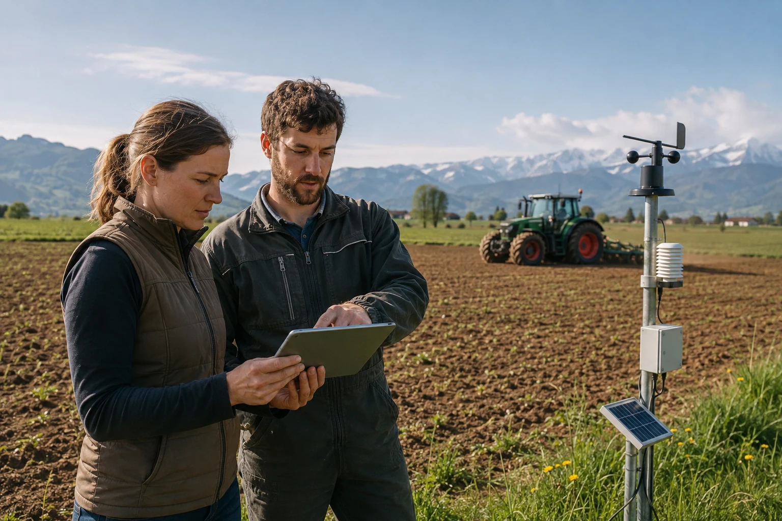 Kaufinteressenten lernen eine digitale Agrarlösung auf einem Feld kennen